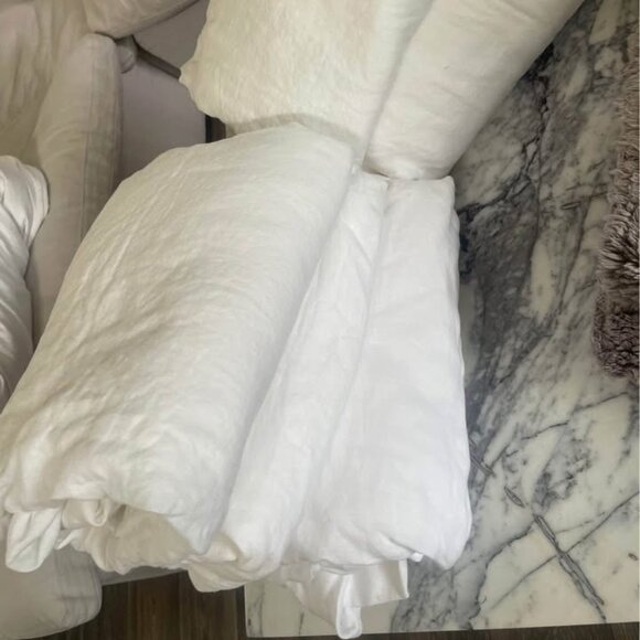 Pottery Barn White Queen Belgian Flax Linen Hemstitch Sheet Set - Picture 4 of 4